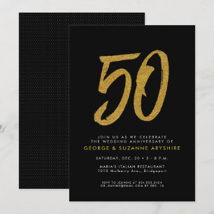 Convite de festa de aniversário de 50 anos preto e