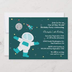 Convite de festa de aniversário de astronauta no e
