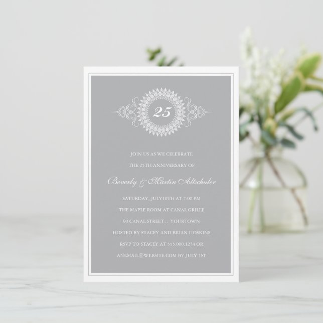 Convite de festa de aniversário de bodas de prata (Em pé/Frente)