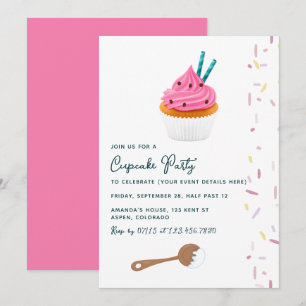Convite de festa de aniversário de menina com bolo