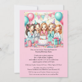 Convite de Festa de Aniversário de Meninas de Pija