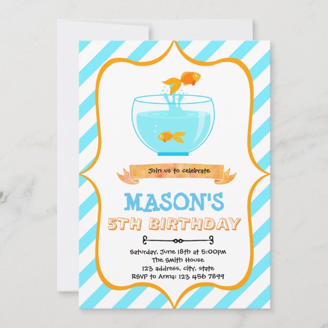 Convite de festa de aniversário de peixinho dourad (Frente)