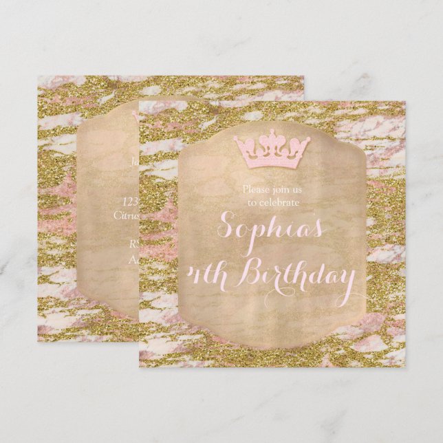 Convite de Festa de Aniversário de Princesa em Dou (Frente/Verso)