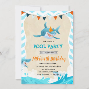 convite de festa de aniversário de tubarão