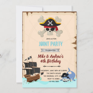 convite de festa de aniversário de tubarão pirata