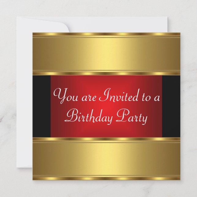 Convite de Festa de Aniversário Dourado Preto Verm (Frente)