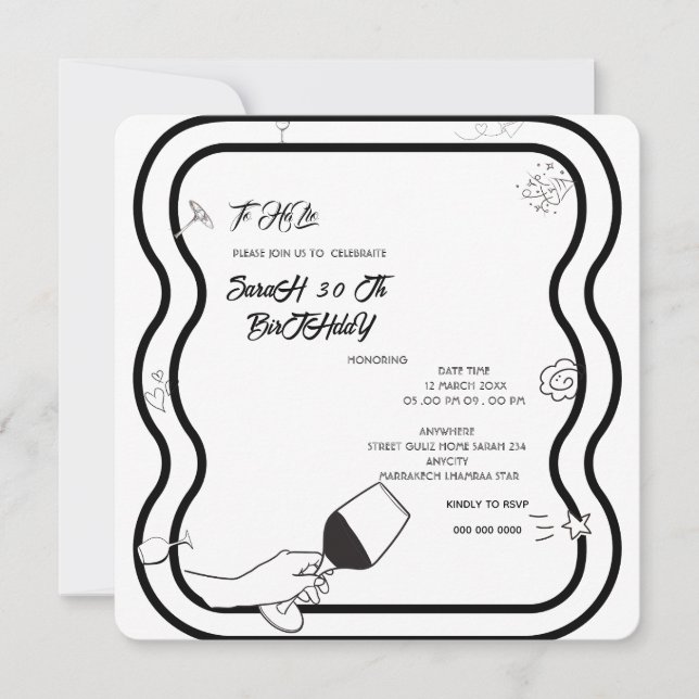 Convite de festa de aniversário editável Desenho à (Frente)