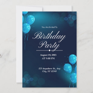 Convite de Festa de Aniversário Ilustrativo Azul E
