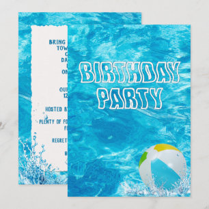 Convite de festa de aniversário infantil na piscin