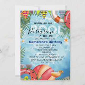Convite de festa de aniversário legal da piscina