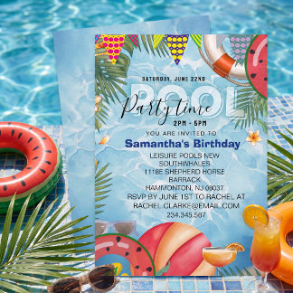 Convite de festa de aniversário legal da piscina