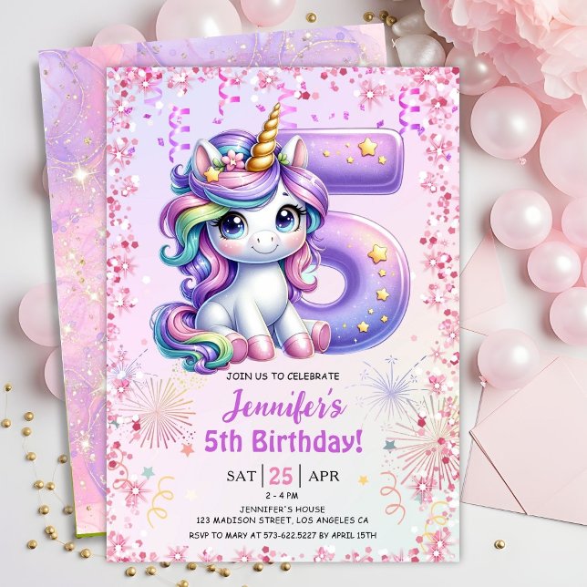 Convite de Festa de aniversário Magical Unicorn 5 (Criador carregado)