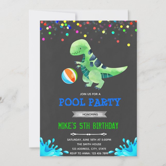 Convite de festa de aniversário na piscina com din (Frente)