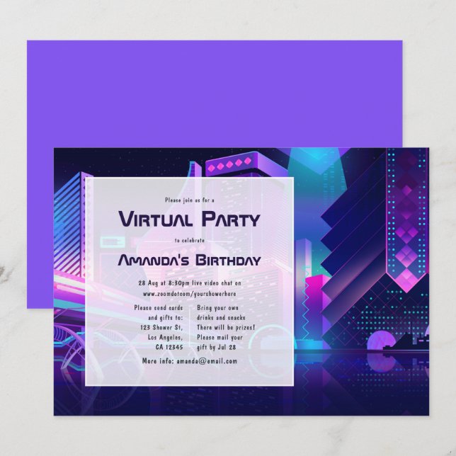 Convite de Festa de Aniversário Virtual (Frente/Verso)