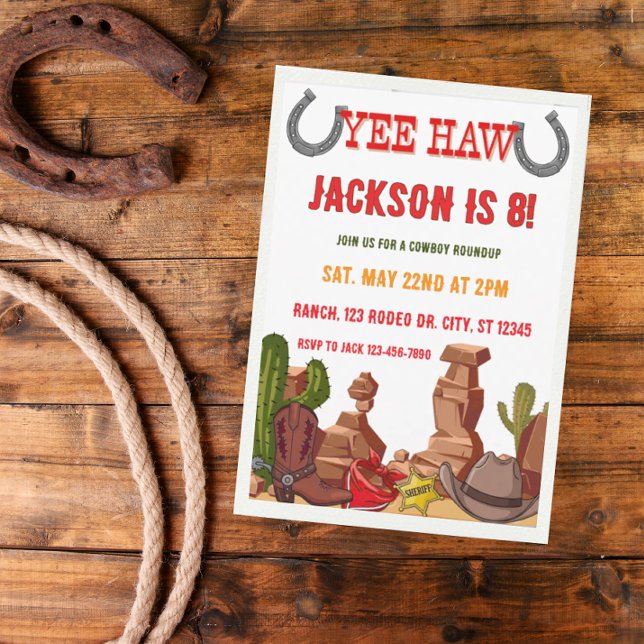 Convite de festa de aniversário YEEHAW rodeio de c (Criador carregado)