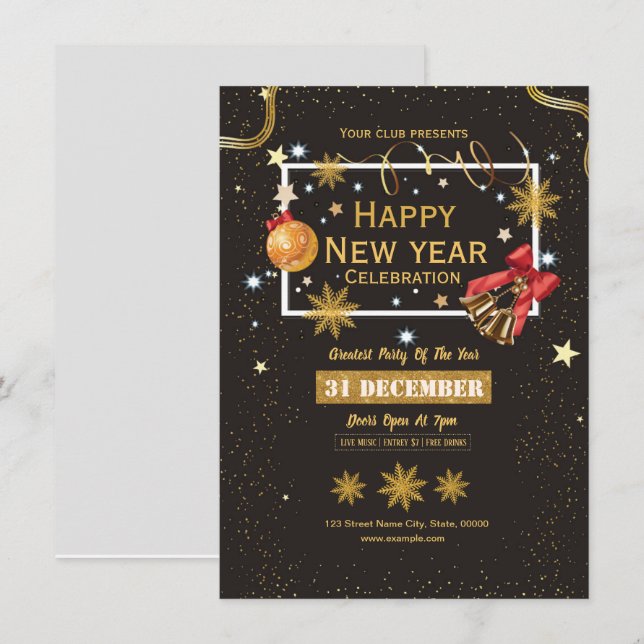 Convite de Festa de Ano Novo (Frente/Verso)
