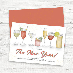 Convite de festa de Ano Novo com bebidas em aquare