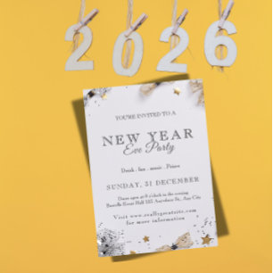 Convite de Festa de Ano Novo   Dourado Festivo