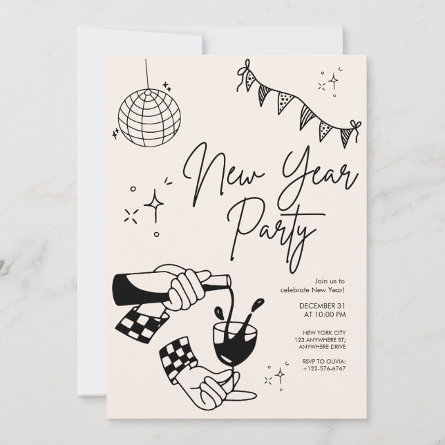 Convite de Festa de Ano Novo Esboçado (Frente)