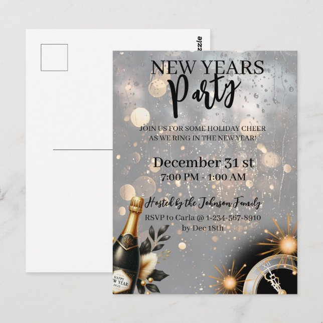 Convite de Festa de Ano Novo Festivo (Frente/Verso)