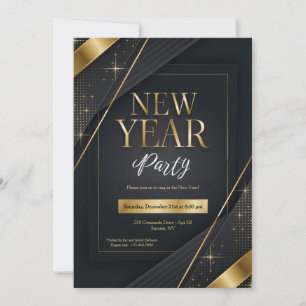 Convite de Festa de Ano Novo Preto e Dourado
