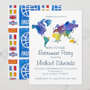 Convite de Festa de Aposentadoria Bon Voyage