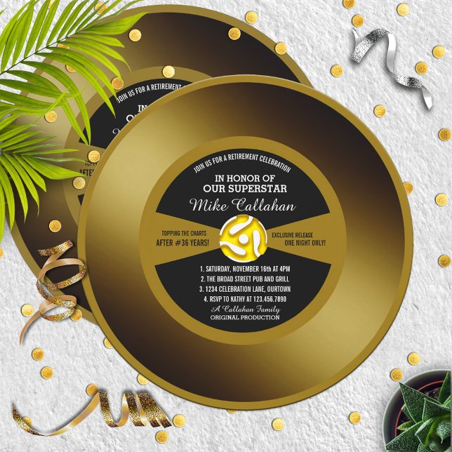 Convite de festa de aposentadoria de disco de vini (Criador carregado)