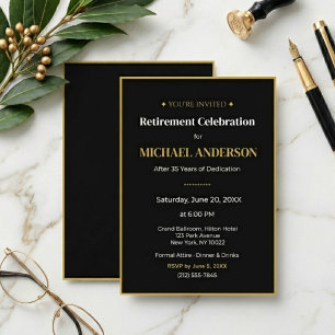 Convite de Festa de Aposentadoria Elegante Dourado