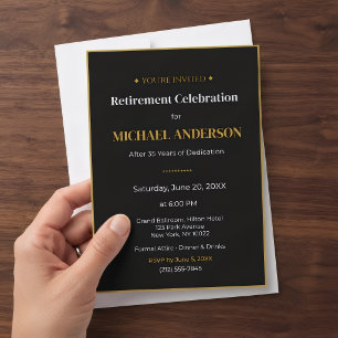 Convite de Festa de Aposentadoria Elegante Dourado