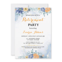 Convite de festa de aposentadoria floral azul e pê