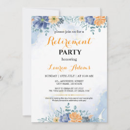 Convite de festa de aposentadoria floral azul e pê