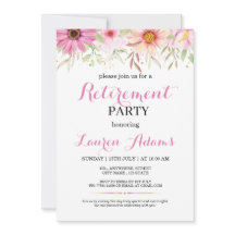 Convite de festa de aposentadoria floral rosa