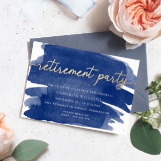 Convite de festa de aposentadoria Navy Watercolour
