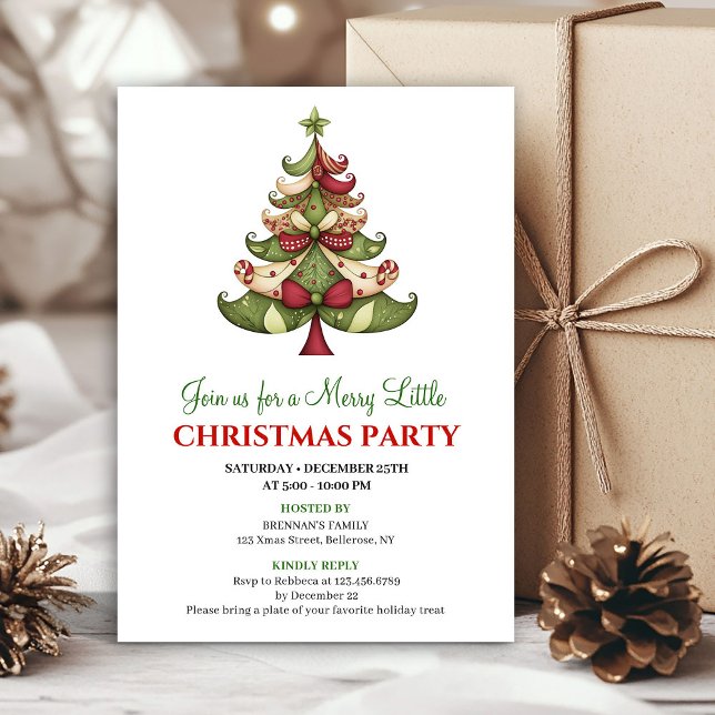 Convite de festa de árvore de Natal do designer co (Contemporary designer Christmas tree party invite)