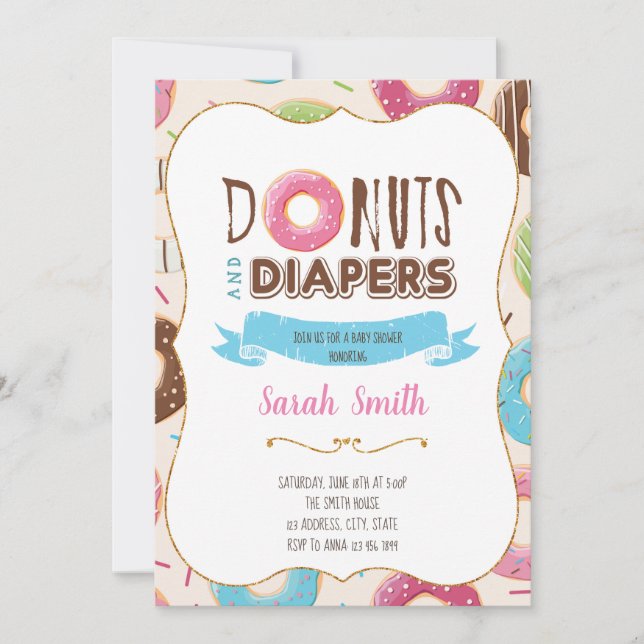 Convite de festa de baby shower de donut (Frente)