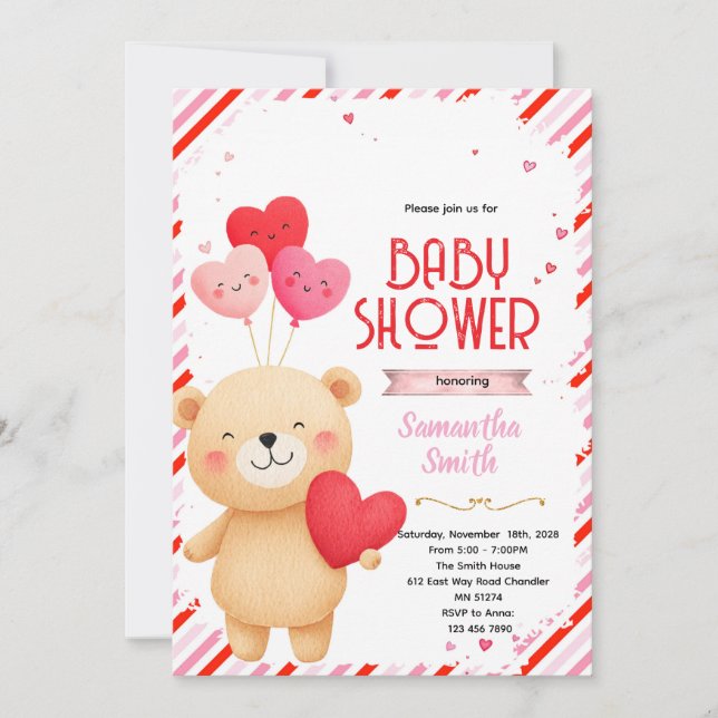 convite de festa de baby shower de valentine (Frente)