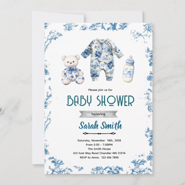 convite de festa de baby shower em estilo chinoise (Frente)