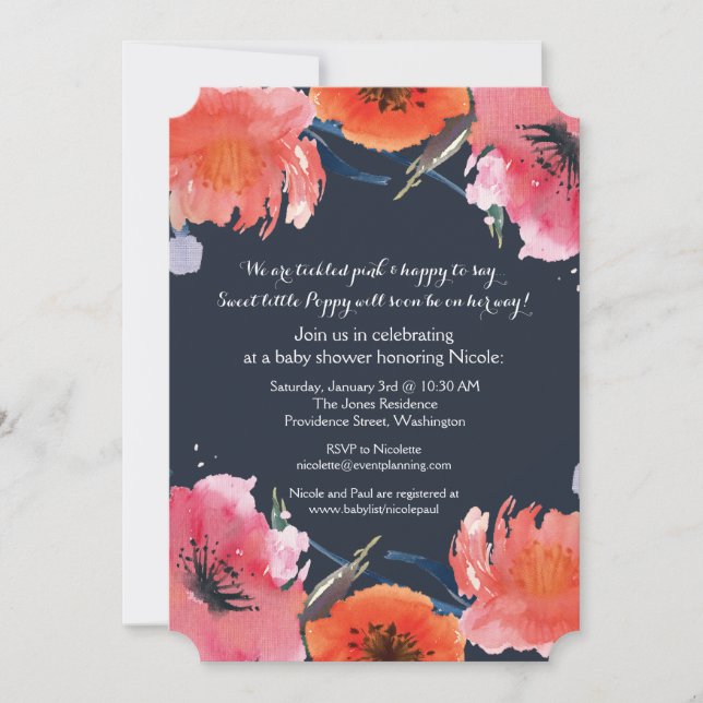 Convite de festa de baby shower floral em aquarela (Frente)