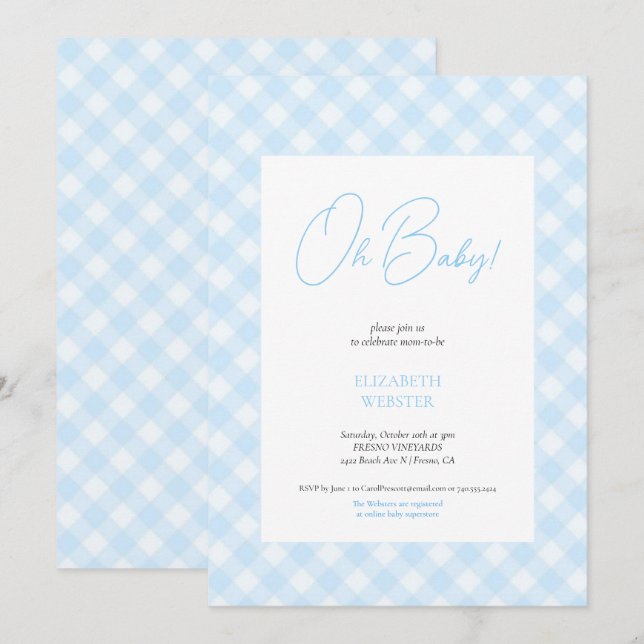 Convite de festa de baby shower simples e fofo par (Frente/Verso)