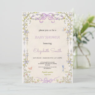 Convite de festa de babyshower roxo floral