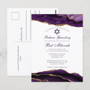 Convite de festa de Bat Mitzvah roxo elegante dour