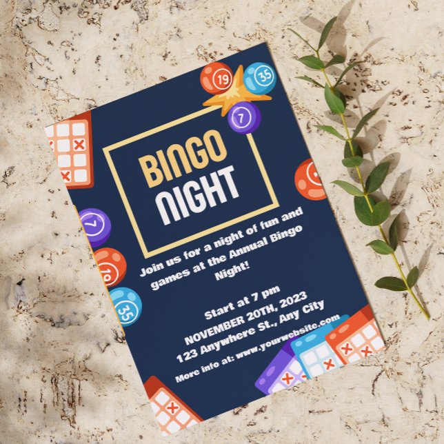 Convite de festa de Bingo Noturno Navy White (Criador carregado)