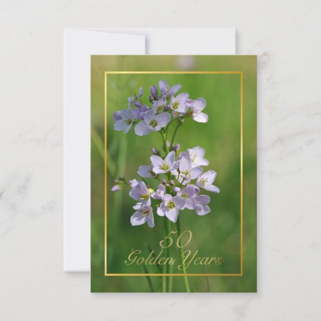 Convite de festa de Bodas de Ouro com flores silve (Frente)