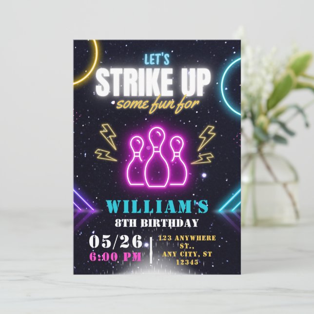 Convite de Festa de Boliche, Aniversário de Bolich (Em pé/Frente)