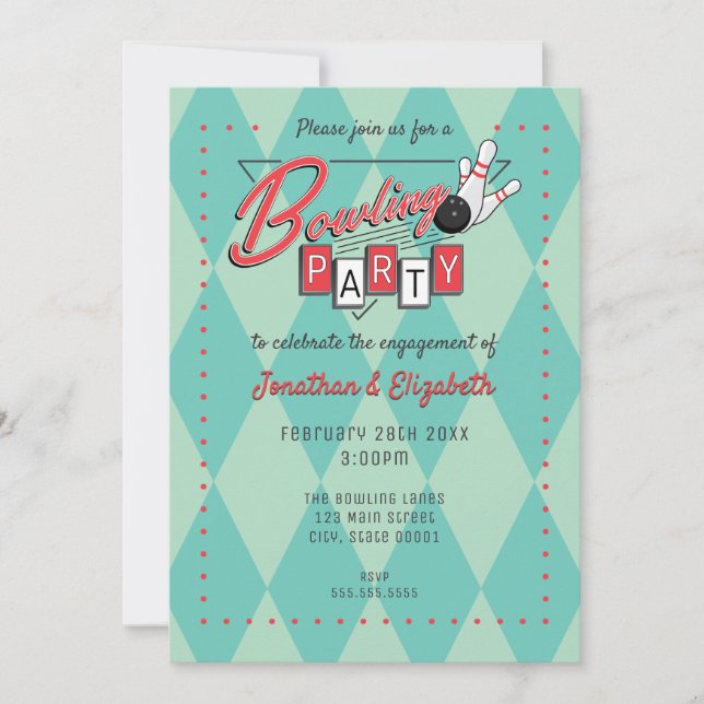 Convite de Festa de Boliche com Logo Retro (Frente)