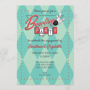 Convite de Festa de Boliche com Logo Retro