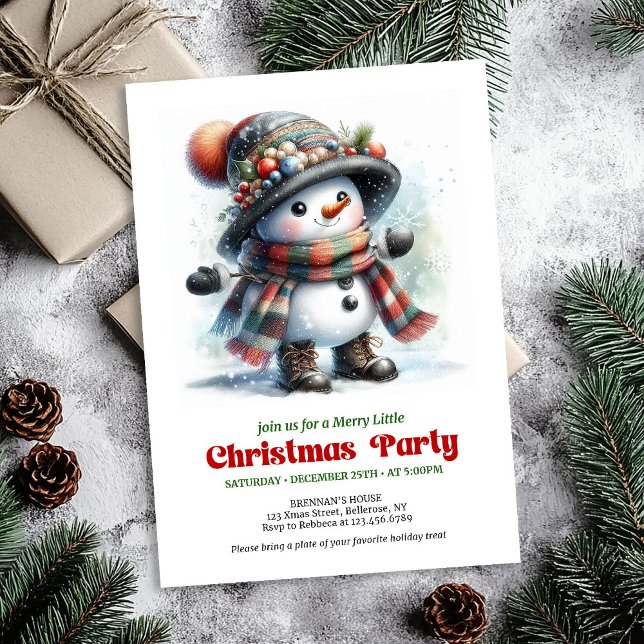 Convite de festa de boneco de neve de desenho anim (Traditional cartoon snowman party invite joyful printable

)