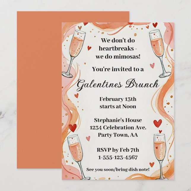 Convite de festa de brunch com bebida Galentine Mi (Frente/Verso)