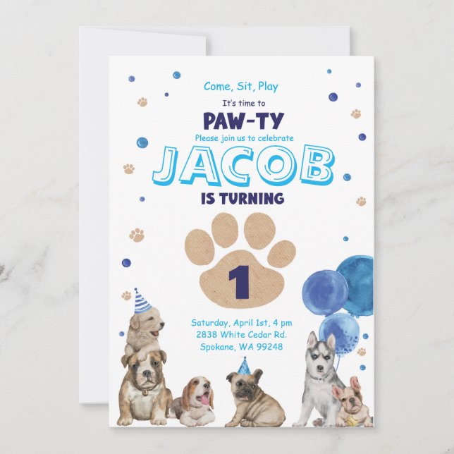 Convite de Festa de Cachorro para meninos (Frente)