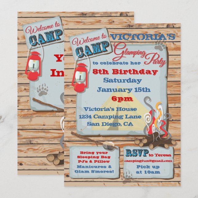 Convite de Festa de Camping com Luxo (Frente/Verso)